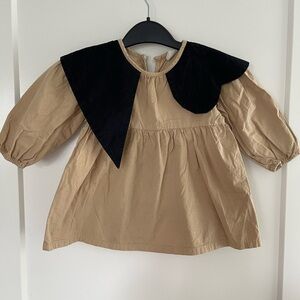 Tan Dress with Black Collar